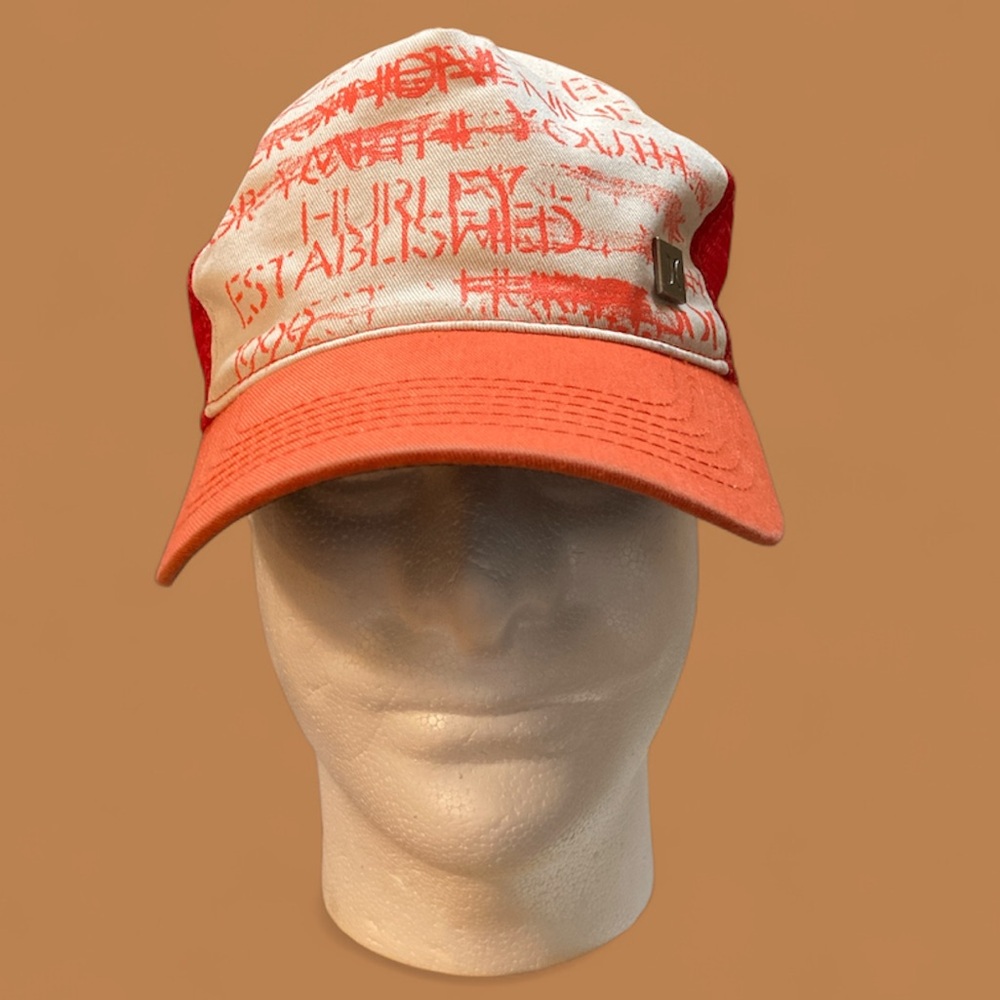 2010 Orange & Tan Hurley Logo Trucker Hat EUC